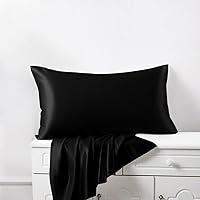 LINENWALAS Pillowcase Set of 2 Standard Size, Tencel Eucalyptus Lyocell Cooling Pillow Cover Silk for Hair and Skin (Queen/Jet Black)