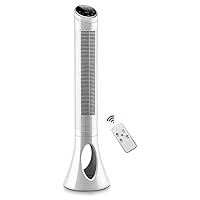 Tower Fan for Bedroom- Oscillating Fan with Remote, Cooling, Quiet, Large LED Display, 8-Hour Timer, Electric Black Standing Bladeless Fan for Whole House, Home, Office, Living Room