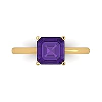 Clara Pucci 2.0 carat Asscher Cut Solitaire Natural Purple Amethyst Proposal Wedding Bridal Anniversary Ring 18K Yellow Gold