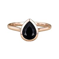 Filigree Vintage Pear Shape Black Diamond Engagement Ring, Victorian Solitaire 1 CT Pear Genuine Black Diamond Ring, Antique Black Onyx Ring, 14K Solid Rose Gold, Perfect for Gifts