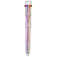 HeTaoCat Multicolor Pens 1 Pack 0.5mm 10-in-1 Retractable Ballpoint Pens - 10 Colors Transparent Barrel Ballpoint Pen for Office Supplies (Multicolor)