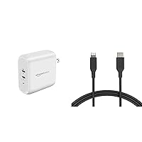 Amazon Basics USB-C Lightning Cable and USB-C Wall Charger Combo, Mfi Certified Charger for Apple iPhone 11, 12, iPad - 6ft Black