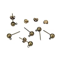 Adabele 20pcs Hypoallergenic Stud Earring Posts Findings 5mm Ball Post Closed Loop with 20pcs Earnut Back Antique Bronze Plated Brass Earrings Making CF224-4