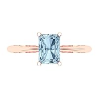 0.95ct Radiant Cut Solitaire Aquamarine Blue Simulated Diamond 4-Prong Classic Statement Ring Real 14k Rose Gold for Women