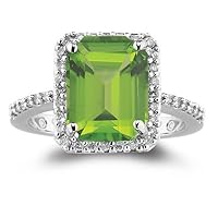 0.28 Cts Diamond & 3.00 Cts Peridot Ring in 14K White Gold
