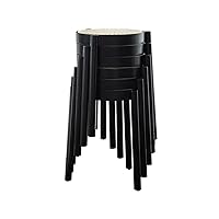 Minimalist Fashion Creative 6 Pack Solid Wood Stool Low Stool, Rattan Woven Round Stool Cushion, Stackable Dining Table and Stool for Dining/Home Casual/Black
