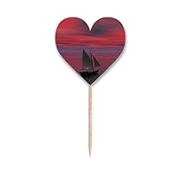 Ocean Red Sky Boat People Picture Toothpick Flags Heart Lable Cupcake Picks