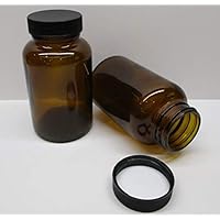 Heavy Glass Medical Packer Bottles Wide Mouth Jars Amber 4 oz 120cc Size-Complete with Black Caps- Package of 12 Units-Pharmaceutical Grade Product