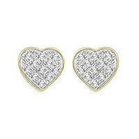 0.10 CT Round Cut Created Diamond Cluster Heart Stud Earrings 14k Yellow Gold Over