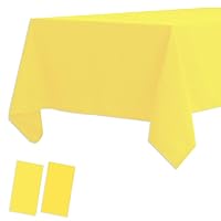 2 Pack Plastic Tablecloths Disposable Plastic Table Covers Table Cloths for BBQ Picnic Birthday Wedding Parties Waterproof TableCloth Oil-proof Table Cloth Light Weight Yellow Table Cover 54 x 108 In