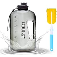 Louis Donné 52oz Water Bottle, Large Water Bottle With Time Marker&Handle&Brush, For Bottled Joy Sports Jug, BPA Free Leakproof Sports Water Bottle for Gym, Camping, Outdoor - Grey