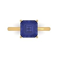 2.55 ct Asscher Cut Solitaire Genuine Simulated Blue Tanzanite Stunning Classic Statement Ring 14k Yellow Gold for Women