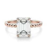 Moissanite Solitaire Engagement Ring, Emerald Cut 2.0ct Colorless VVS1 Clarity, Sterling Silver with 18k Gold, Ring Sizes 3-12