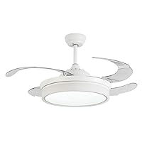 Modern Retractable Ceiling Fan with Light with Remote Control,Reversible Ceiling Fans,Dimmable LED Chandelier Ceiling Fan Invisible Blades,52inch