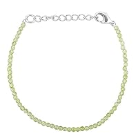 Natural Peridot 2mm Round Shape Faceted Cut Gemstone Beads 7 Inch Adjustable Silver Plated Clasp Bracelet For Men, Women. Natural Gemstone Link Bracelet. | Lcbr_05045