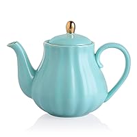 Sweejar Royal Teapot, Ceramic Tea Pot with Removable Stainless Steel Infuser, Blooming & Loose Leaf Teapot - 28 Ounce(Turquoise)