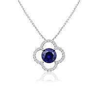 Dazzle Touch 1.50 Ct Round Cut Blue Sapphire & Simulated Diamond Pendant 14k White Gold Plated