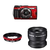 Bundle of OM System Olympus TG-6 Red Underwater Camera + CLA-T01 Conversion Lens Adapter + TCON-T01 Tele Converter