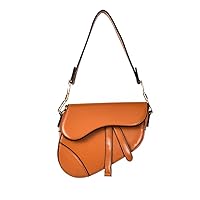RomanticDesign Women Saddle Shoulder Bag Trendy PU Leather Satchel Bag Underarm Handbag Crossbody Bag