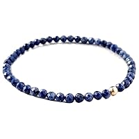 Unisex Bracelet 4-4.5mm Natural Gemstone Blue Sapphire Round shape Faceted cut beads 7 inch stretchable bracelet for men & women. | STBR_02231