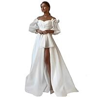 Backless Ruffle Sleeve Organza Wedding Dresses for Bride Elegant Pleated Wedding Gown