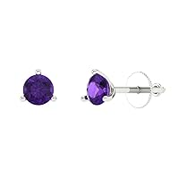 1.0 ct Round Cut Conflict Free Solitaire Natural Amethyst Designer Stud Martini Earrings Solid 14k White Gold Screw Back