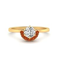 Choose Your Gemstone Round Crown Diamond CZ Engagement Ring yellow gold plated Round Shape Side Stone Engagement Rings Lightweight Office Wear Everyday Gift Jewelry US Size 4 to 12