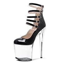 8 inch Pole Dance Ankle Boots Platform 20cm High Heels Clear Buckle Ankle Strap Exotic Stripper Shoes
