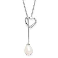 925 Sterling Silver Rhodium Plated 7 8mm Rice Freshwater Cultured Pearl Love Heart Necklace 20 Inch Jewelry for Women
