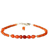 Natural Carnelian 4mm Drop Shape Faceted Cut Gemstone Beads 7 Inch Adjustable Silver Plated Clasp Bracelet For Men, Women. Natural Gemstone Stacking Bracelet. | Lcbr_01898