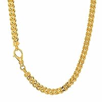 14k REAL Yellow Gold 3.9mm Shiny Diamond-Cut Square Franco Chain Necklace Or Bracelet for Pendants and Charms with Lobster-Claw Clasp (8.75