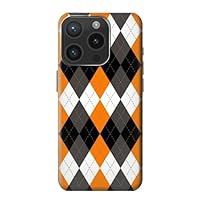 R3421 Black Orange White Argyle Plaid Case Cover for iPhone 15 Pro