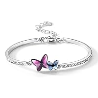 Fashion Silver Butterfly Crystal Bangle BraceletBirthday Gift for Women Girls