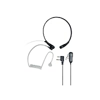 AVPH8 Acoustic Throat Microphone for GMRS Two-Way Radios with Dual Pin Connector and In Ear Speaker with Microphone