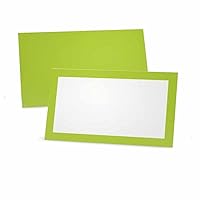 Lime Green Place Cards - Flat or Tent - 10 or 50 Pack - White Blank Front with Solide Color Border - Placement Table Name Seating Stationery Party Supplies - Occasion or Dinner Event (50, Flat Style)