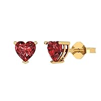 Clara Pucci 1.6 ct Brilliant Heart Cut Solitaire VVS1 Natural Red Garnet Pair of Stud Earrings 18K Yellow Gold Butterfly Push Back