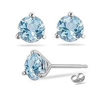 1/4 (0.21-0.27) Cts of 3 mm AA Round Aquamarine Stud Earrings in 14K White Gold