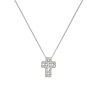 AGS Certified Round & Baguette Natural Diamond Cross Pendant (I1-I2, G-H) 1/2 ctw 14K White Gold. Included 18 inches 14K Gold Chain.