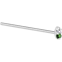 Body Candy Solid 14k White Gold 1.5mm Genuine Emerald Diamond Marquise Straight Fishtail Nose Stud Ring 20 Gauge 17mm