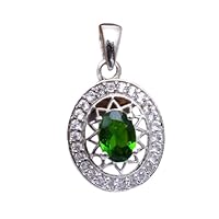 925 Sterling Silver Oval Green Emerald Wedding Pendant With Chain Jewelry