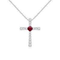 925 Sterling Silevr July Birthstone Ruby Round 6.00Mm Gemstone Cross Pendant For Women