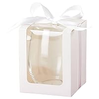 Kate Aspen White Gift Boxes with Clear Panel and White Satin Bow for 9-Ounce Stemless Wine Glass, Set of 20, 3.75