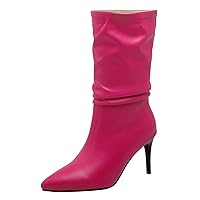 Women Dress Boots Mid Calf Booties Slip On Stiletto Heels Pointed Toe Cute Casual Comfortable Shoes