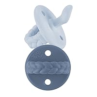 Silicone Orthodontic Pacifiers - Sweetie Soother Pacifiers with Collapsible Handle & Two Air Holes for Added Safety, Baby Pacifiers for Ages 0-6 Months (Sky & Surf)
