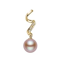 14k Yellow Gold AAAA Quality Pink Freshwater Cultured Pearl Diamond Pendant - PremiumPearl