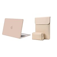 MOSISO Compatible with MacBook Air 13 inch Case 2022 2021 2020 2019 2018 A2337 M1 A2179 A1932, Faux Suede Leather Laptop Sleeve with Small Bag&Protective Plastic Hard Shell Case Cover, Camel&Apricot