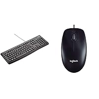 Logitech K120 Wired Keyboard for Windows, USB Plug-and-Play, Full-Size, Spill Resistant, Curved Space Bar PC/Laptop, QWERTY UK Layout - Black & M90 Wired USB Mouse, 1000 DPI Optical Tracking - Black