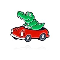 Crocodile Frog Driving Red Car Enamel Brooch A Little Red Car Brooches Cartoon Lapel Pin