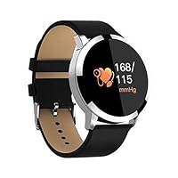 New IP67 Waterproof Smart Watch Fitness Heart Rate Tracker for Android iOS Windows (Silver - Leather Band)