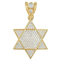 10k Yellow Gold Mens CZ Cubic Zirconia Simulated Diamond Cluster Religious Judaica Star of David Religious Charm Pendant Necklace Jewelry for Men